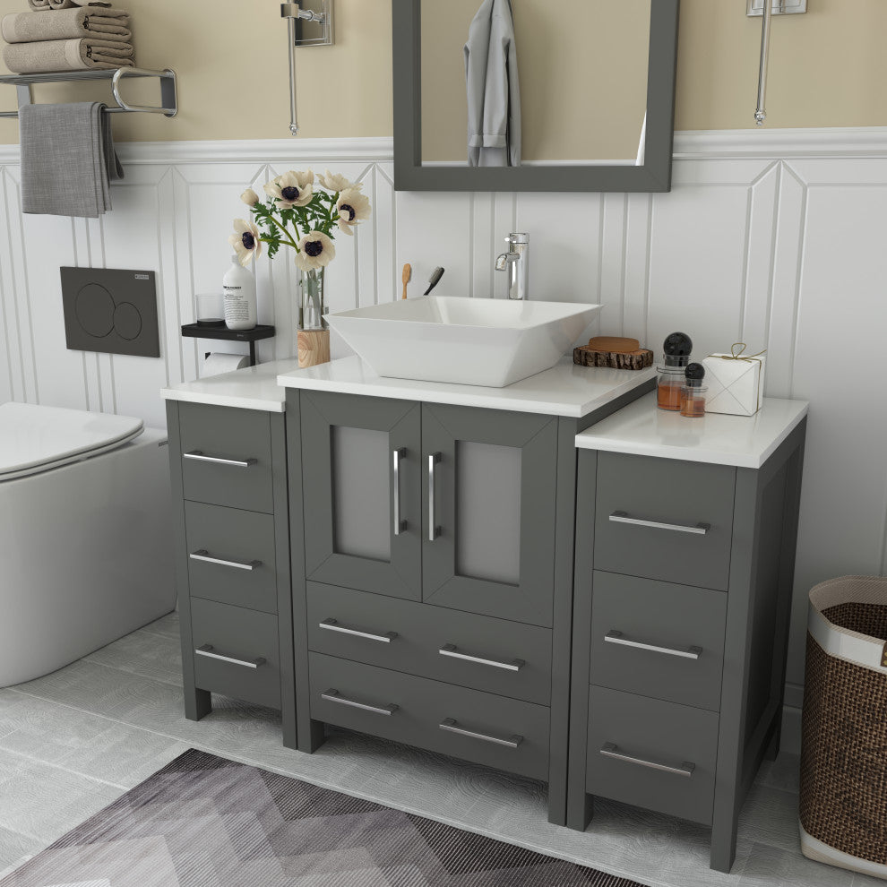 Vanity Art Bathroom Vanity Set With Sink, Gray, 48", Led Sensor-Switch Mirror