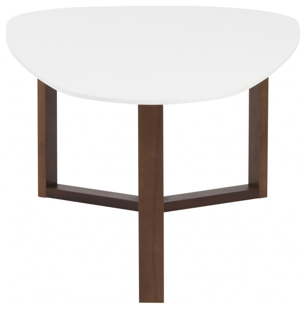 48" White And Brown Wood Triangle Coffee Table