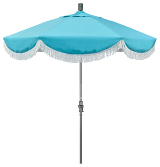 7.5' Gray Surfside Patio Umbrella With Ribs and White Fringe, Aruba