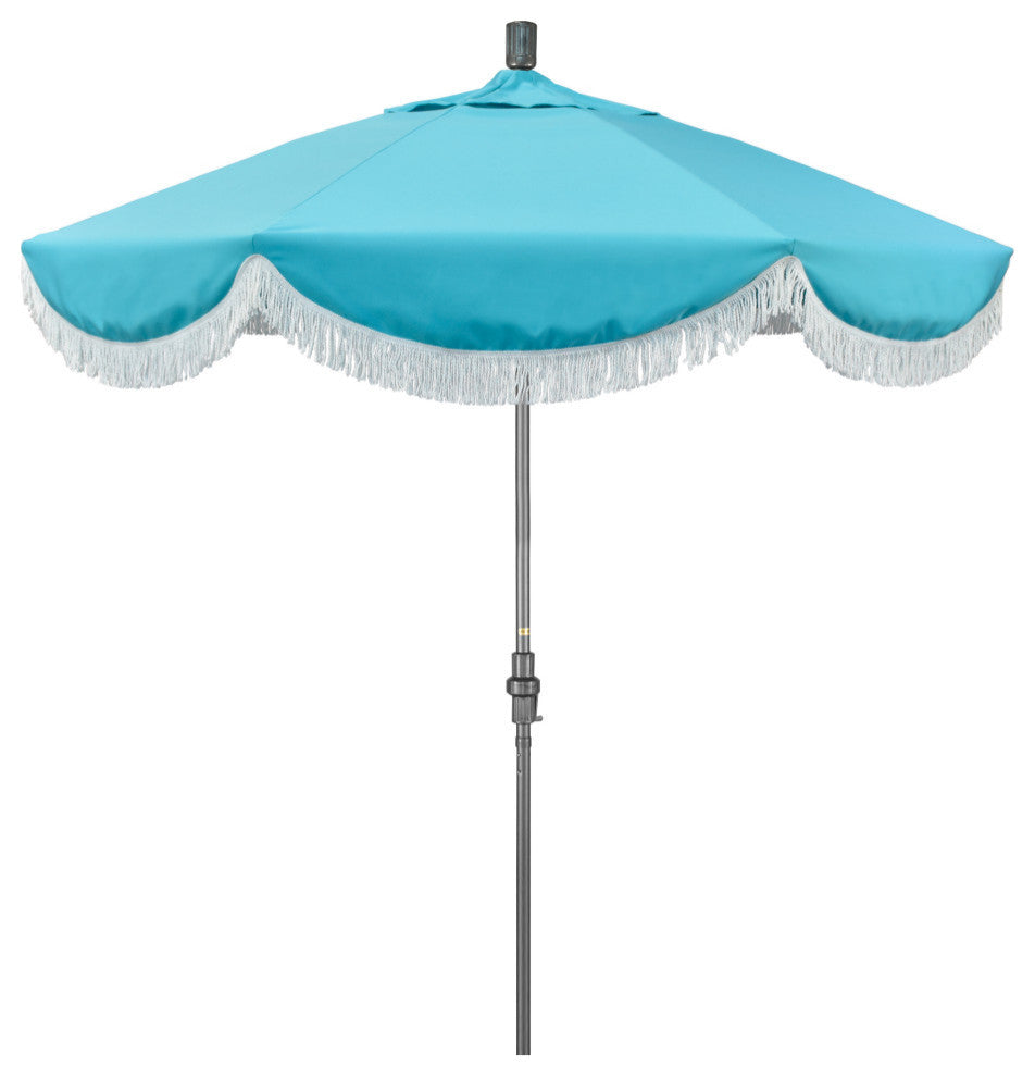 7.5' Gray Surfside Patio Umbrella With Ribs and White Fringe, Aruba