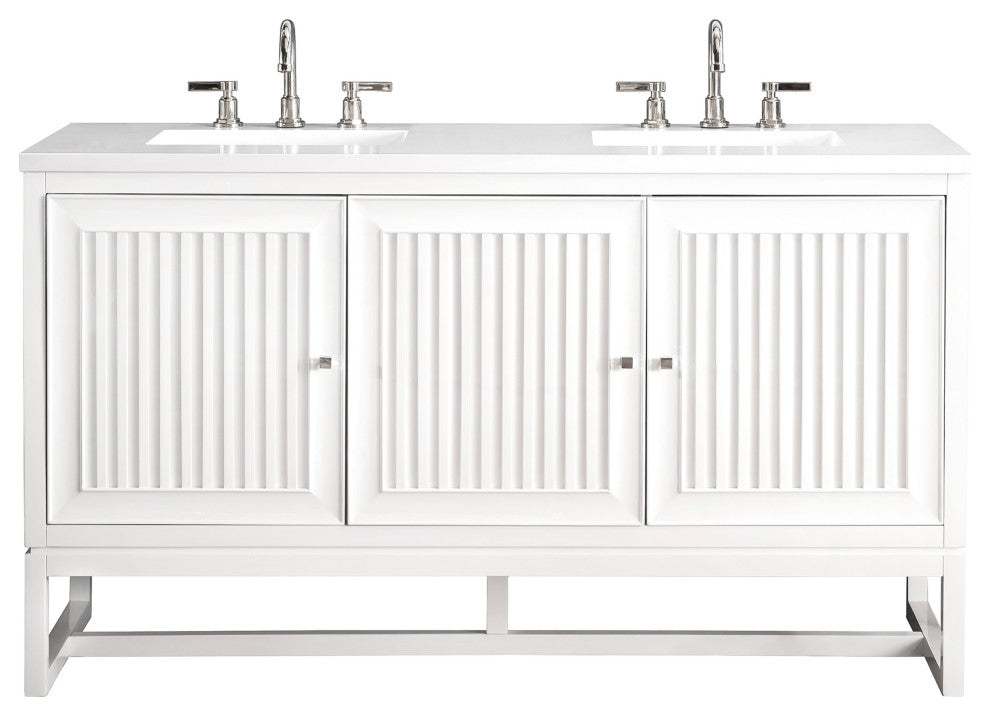 James Martin E645-V60D-GW-3WZ Double Vanity Cabinet Glossy White w/ Quartz Top