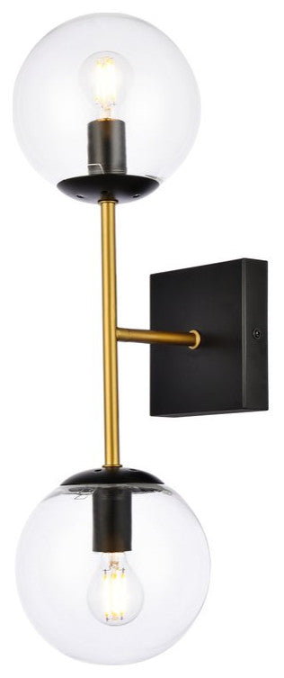 Noah 2-Light Black and Brass and Clear Glass Wall Sconce