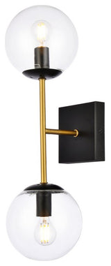 Noah 2-Light Black and Brass and Clear Glass Wall Sconce