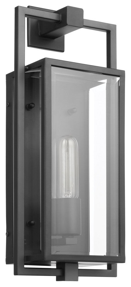 Exhibit 1-Light Medium Wall Lantern, Matte Black/Clear Beveled Glass