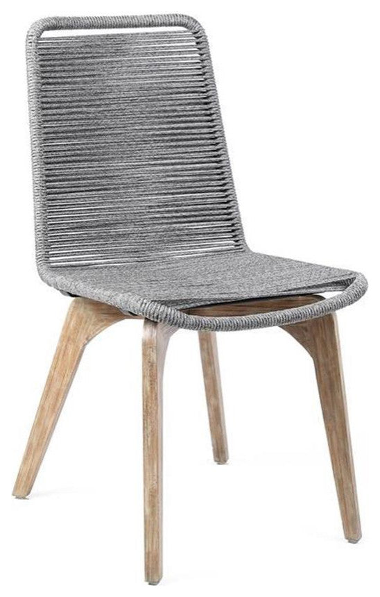 Island Outdoor Light Eucalyptus Wood and Grey Rope Dining Chairs - Set of 2