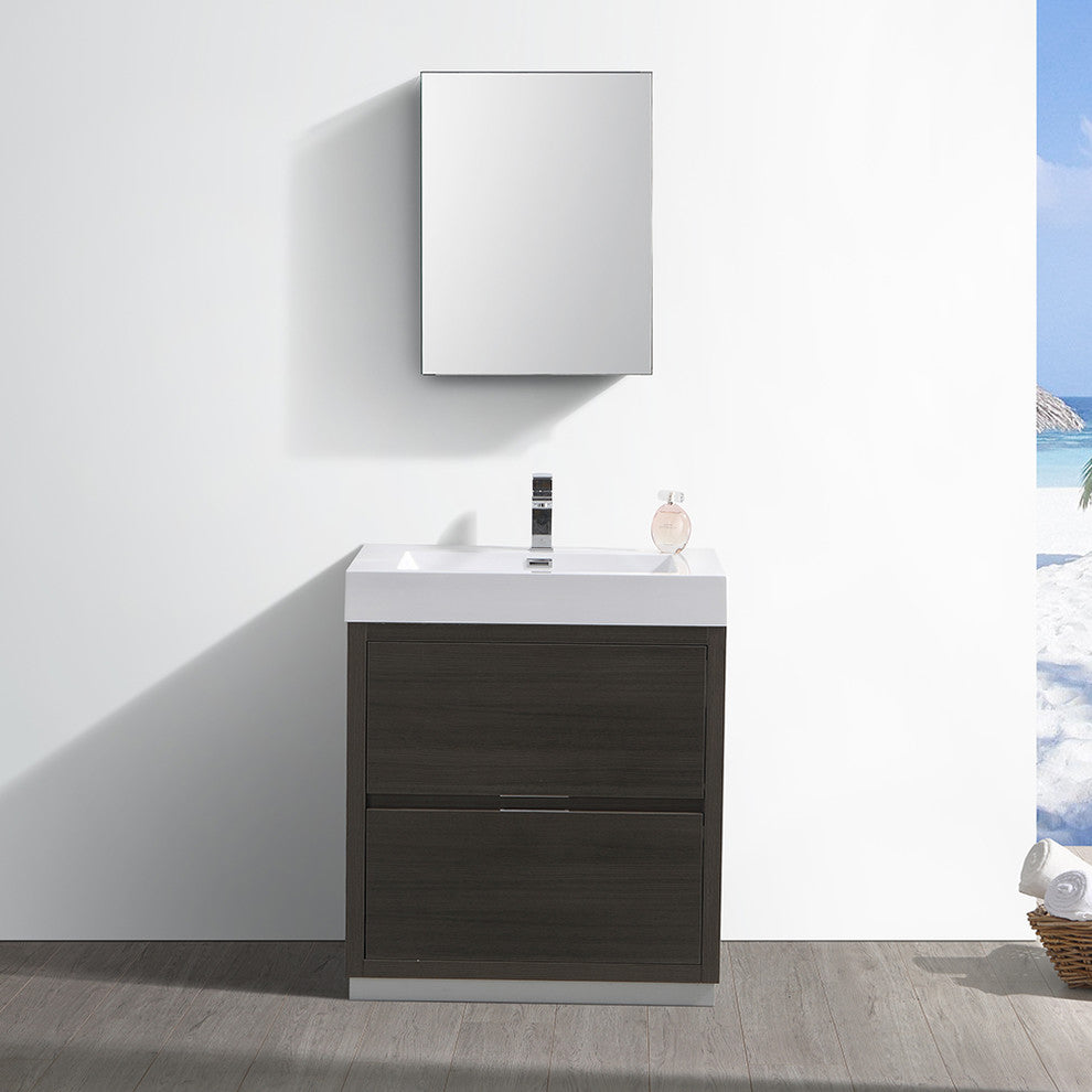 Valencia 30" Gray Oak Free Standing Vanity Set, Cabinet, Faucet FFT9151BN