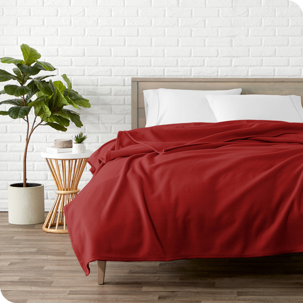 Bare Home Polar Fleece Lightweight Blanket, Red, Full / Queen