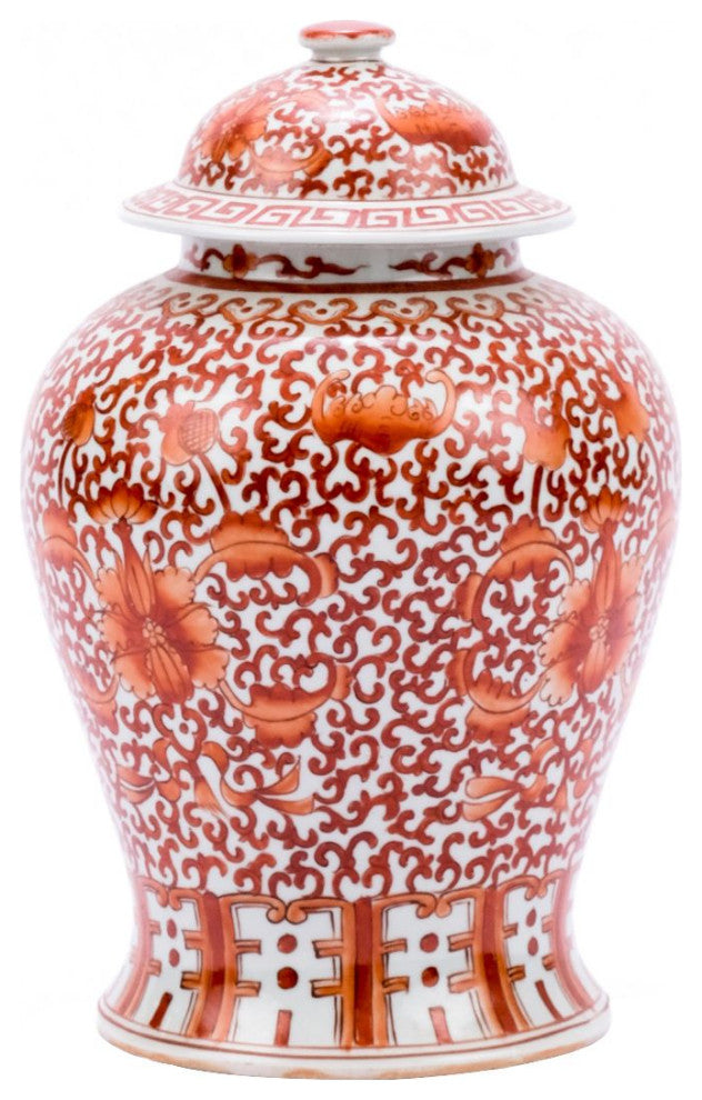 Coral Red Twisted Lotus Temple Jar