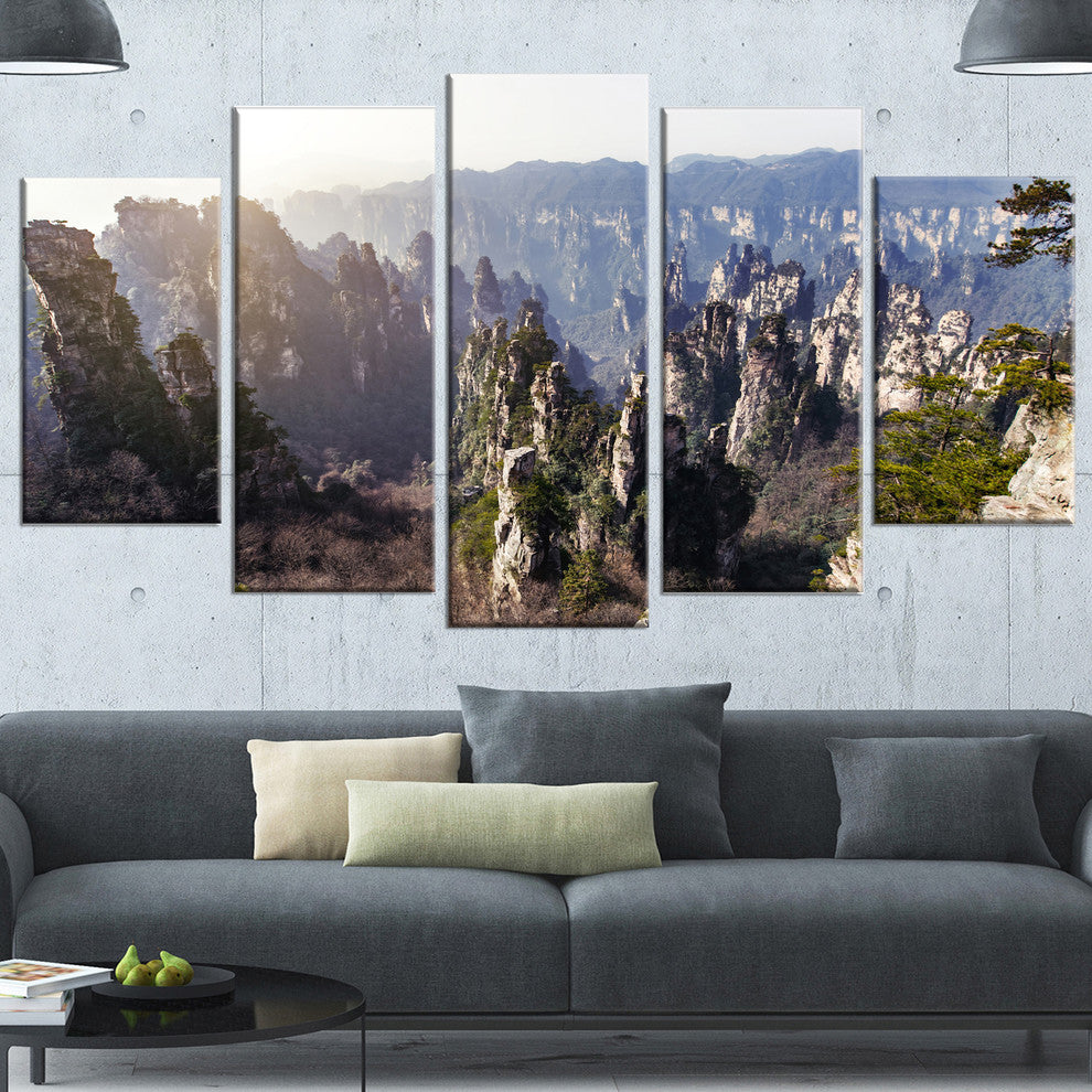 Zhangjiajie National Forest Park, Landscape Canvas Art Print, 60"x32", 5 Panels