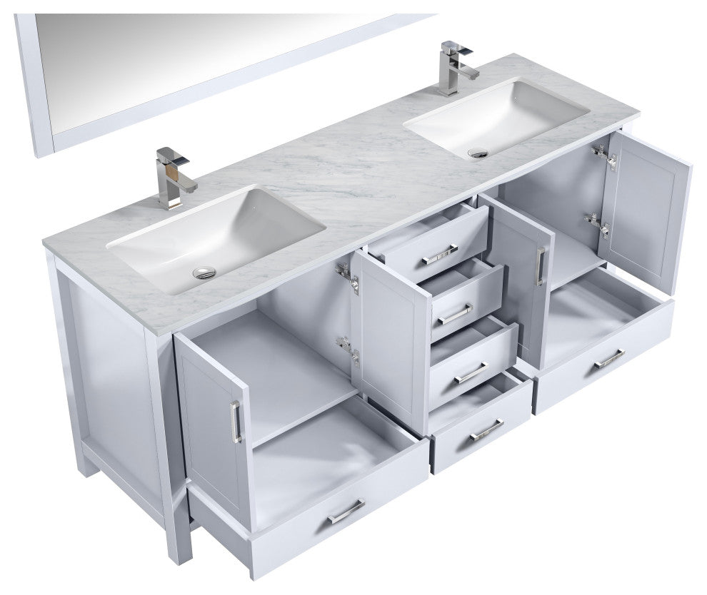 Jacques 72" White Double Vanity Set with White Carrara Marble Top