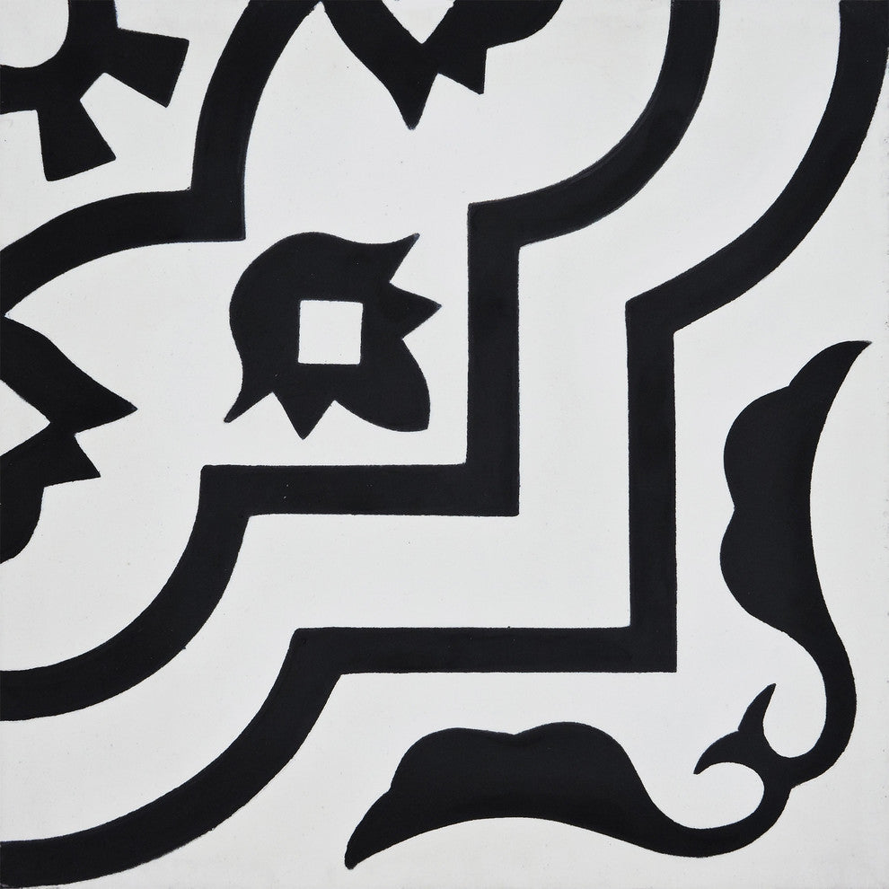 Taza Handmade Cement Tile, White/Black, Sample