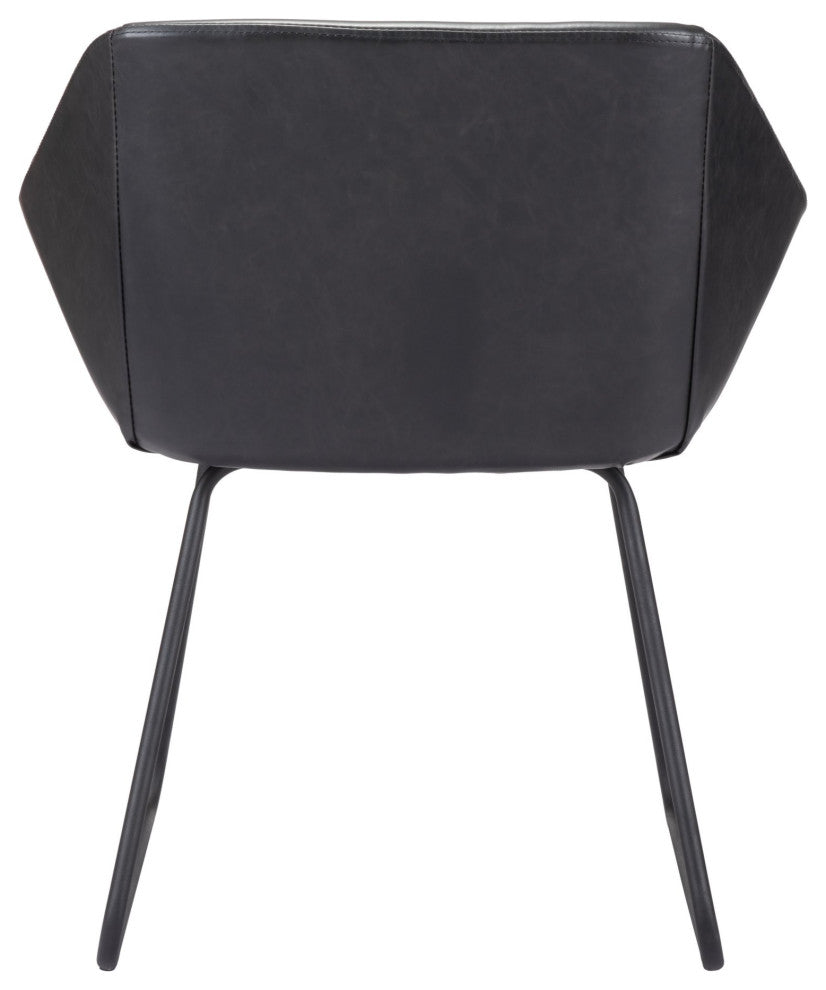 Dining Chair, Set of 2, Faux Vinyl Leather, Steel, Black, Kitchen Cafe Bistro