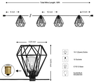 10-Light Indoor/Outdoor 10' Contemporary G40 String Lights, Black