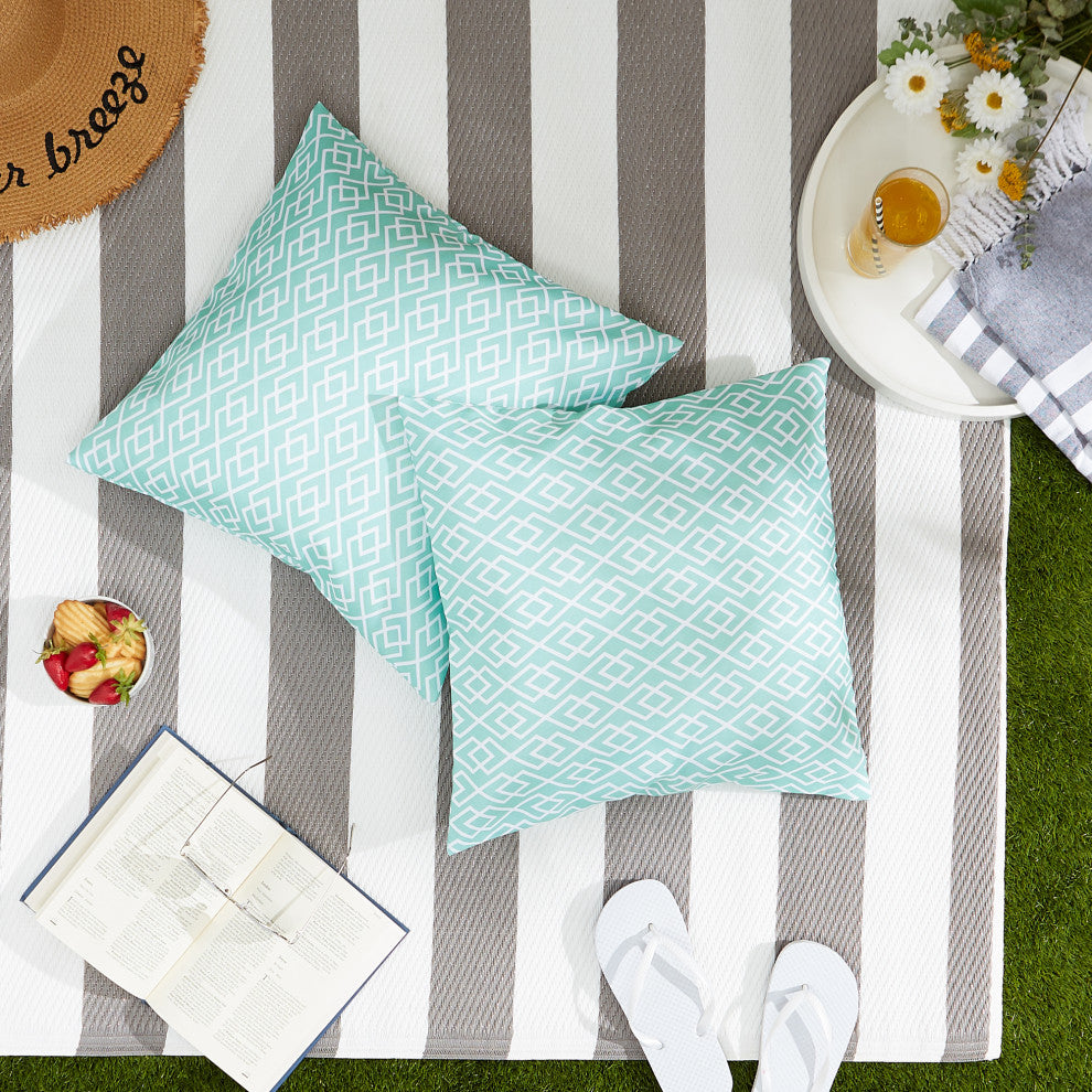 Aqua Diamond Outdoor Pillow Cover 18x18 (Set of 2)