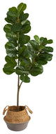 4.5' Fiddle Leaf Fig Faux Tree With Boho Chic Cotton & Jute White Woven Planter