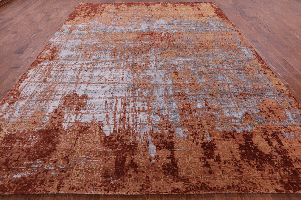 9' 11" X 13' 4" Wool and Silk Modern Handmade Rug Q7248