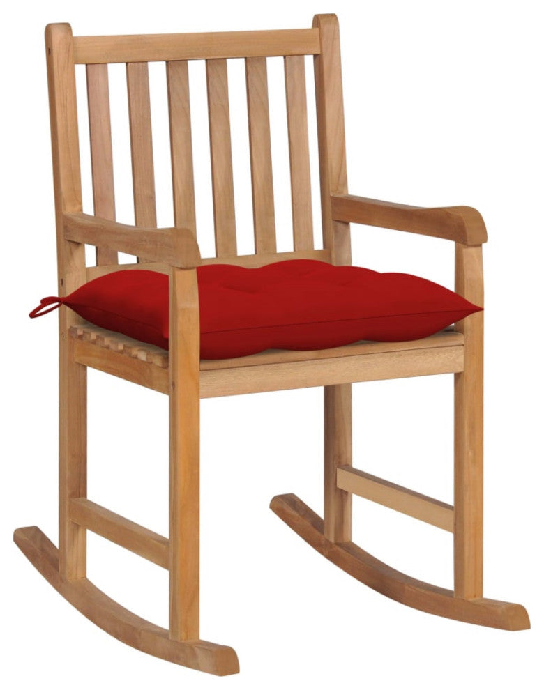 Vidaxl Rocking Chair With Red Cushion Solid Teak Wood