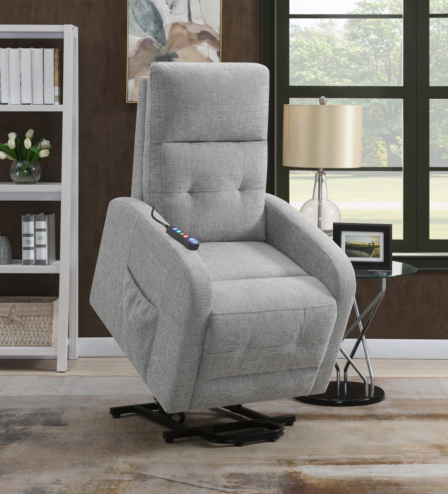 Coaster Howie Tufted Fabric Upholstered Power Lift Recliner in Gray