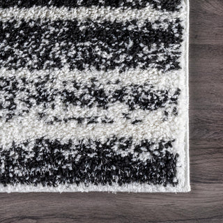 Nuloom Carolise Shag Striped Vintage Area Rug, Black And White 9'x12'