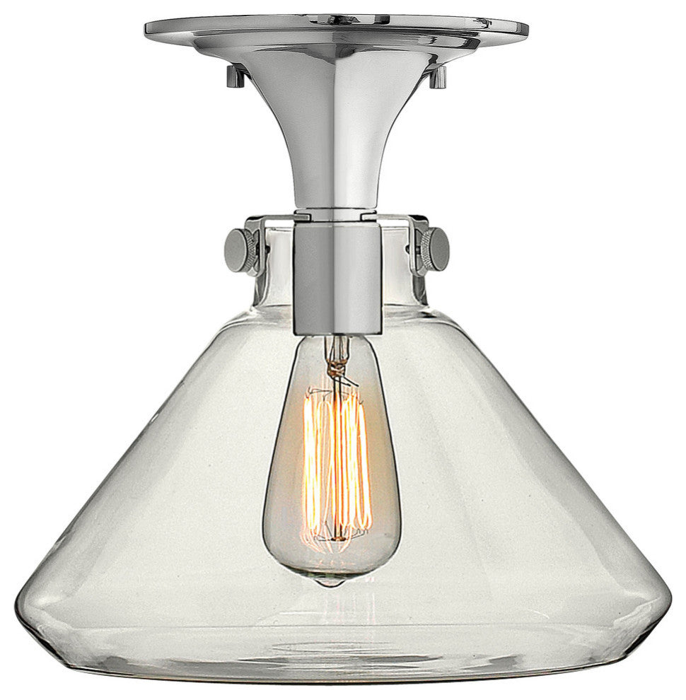 Hinkley Congress Foyer Large Retro Glass Flush Mount, Chrome