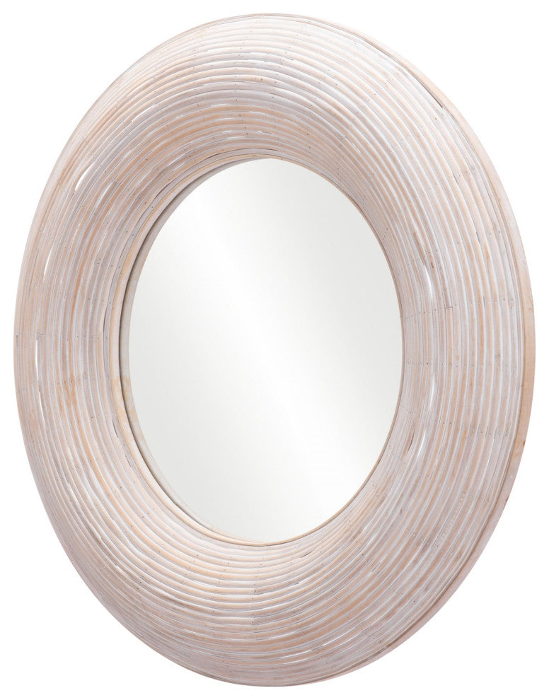 Frame Wall Mirror, Round, Glass, Beige, Bedroom Living