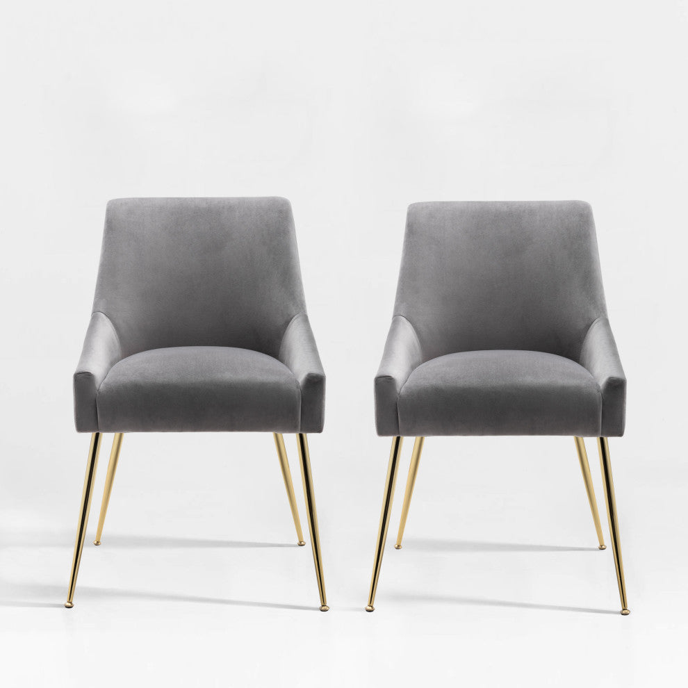 WestinTrends 2PC Velvet Upholstered Accent Chair Set w/ Gold Metal Legs, Gray