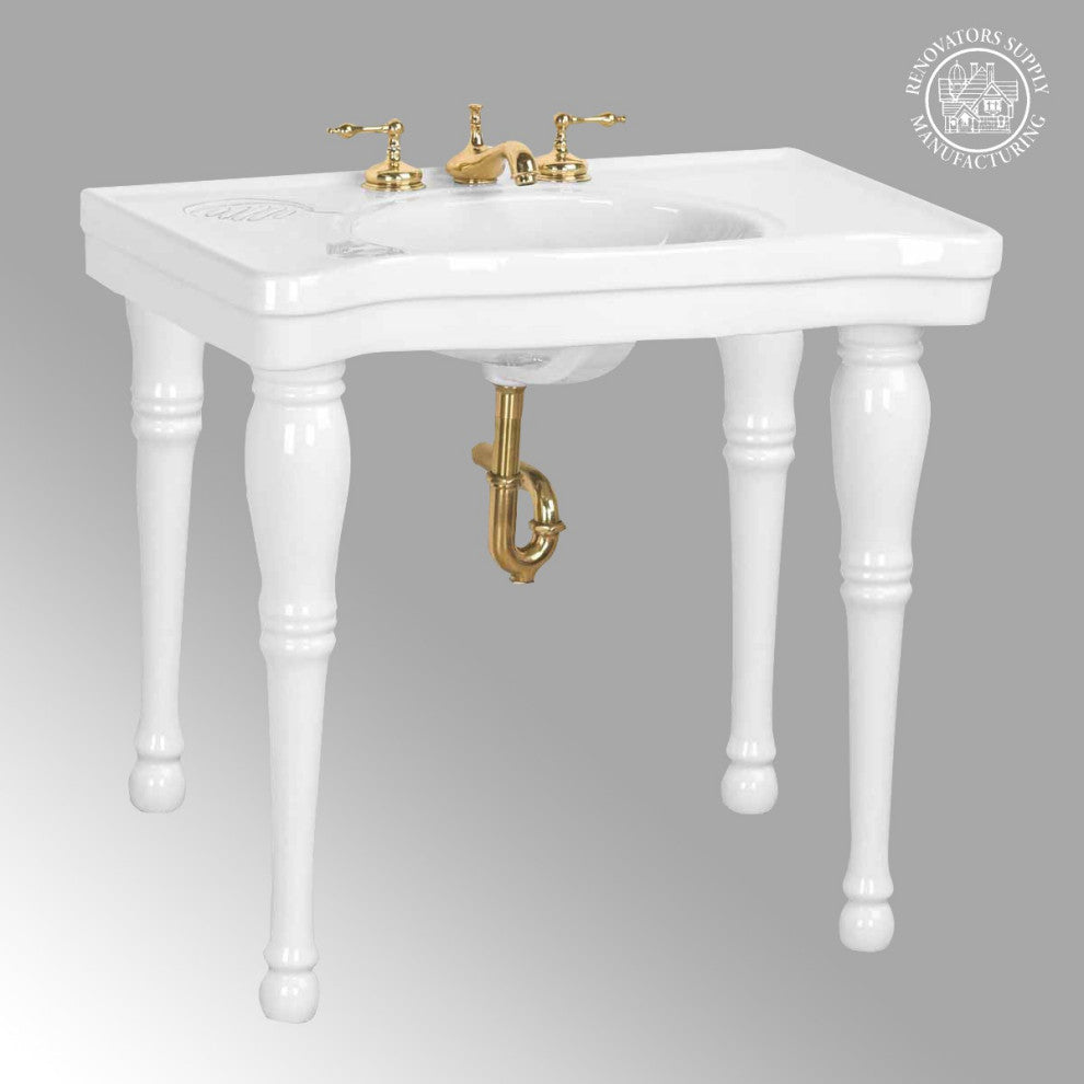 White Console Sink Belle Epoque with Spindle Legs and Widespread Faucet Holes