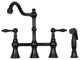 Two-Handles Copper Bridge Kitchen Faucet with Side Sprayer, Matte Black