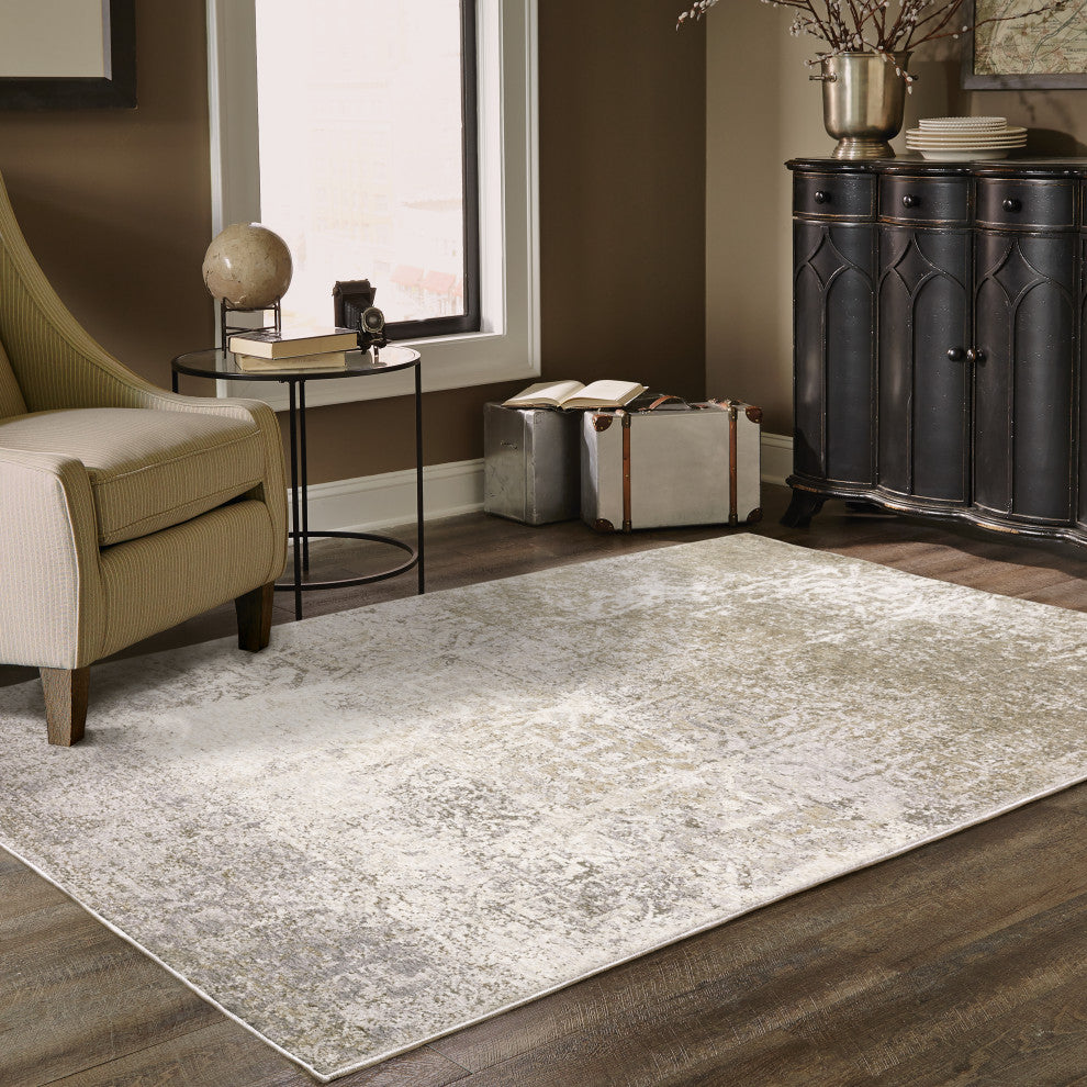 Noble Industrial Abstract Ivory/ Grey Indoor Area Rug, Ivory, 5'3"x7'6"