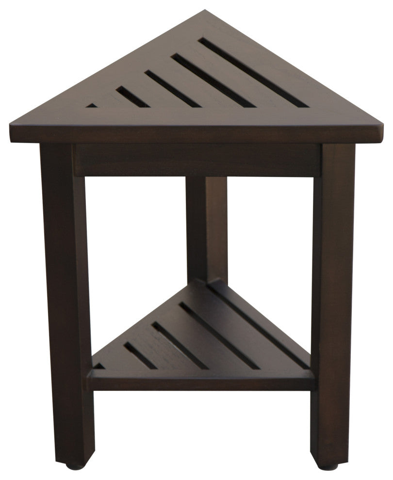 HomeRoots 18" Teak Corner Shower Stool or Bench With Shelf, Brown Finish