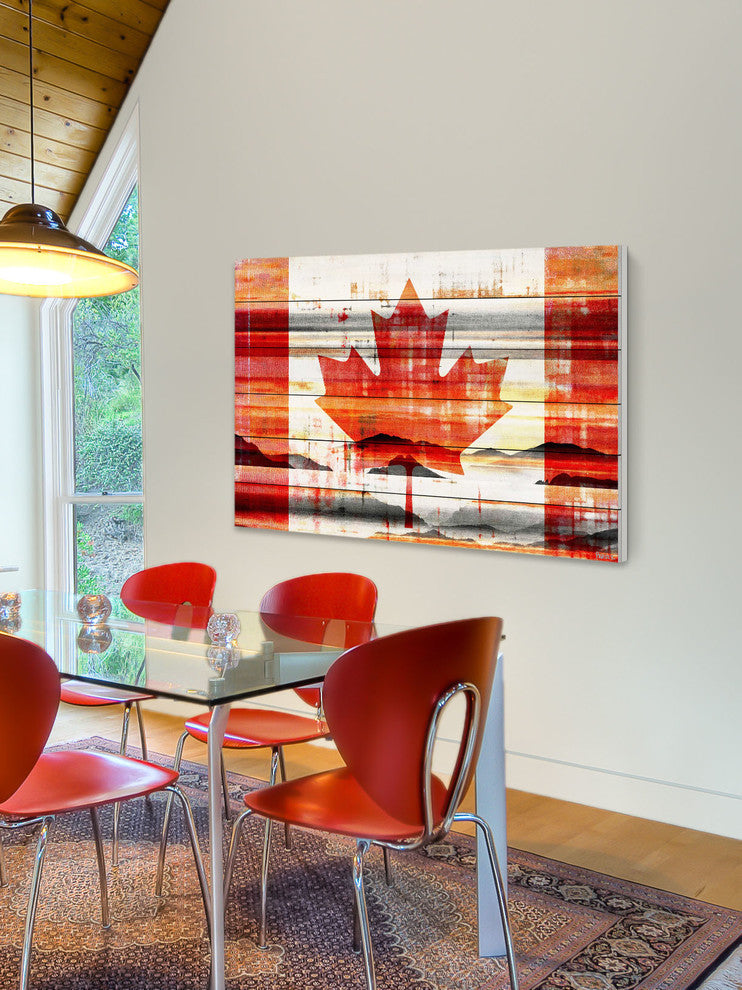 "Canadian Leaf" Print on White Wood, 36"x24"