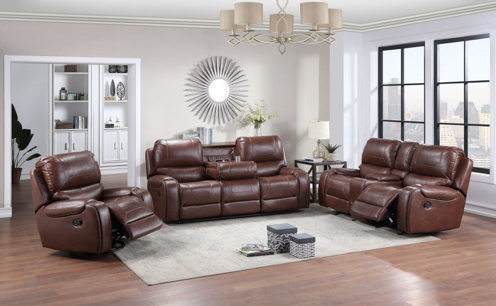 Keily Manual Reclining 3 Piece Motion Set, Brown