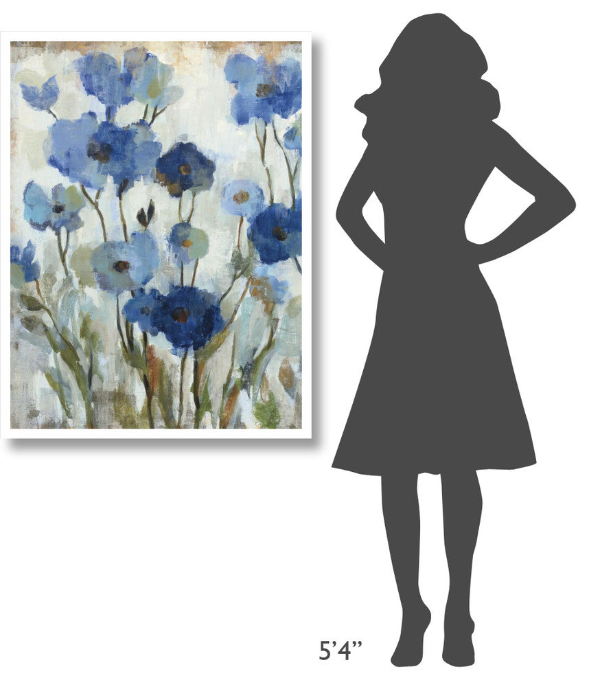 "Abstracted Floral in Blue II" Digital Paper Print by Silvia Vassileva, 32"x42"