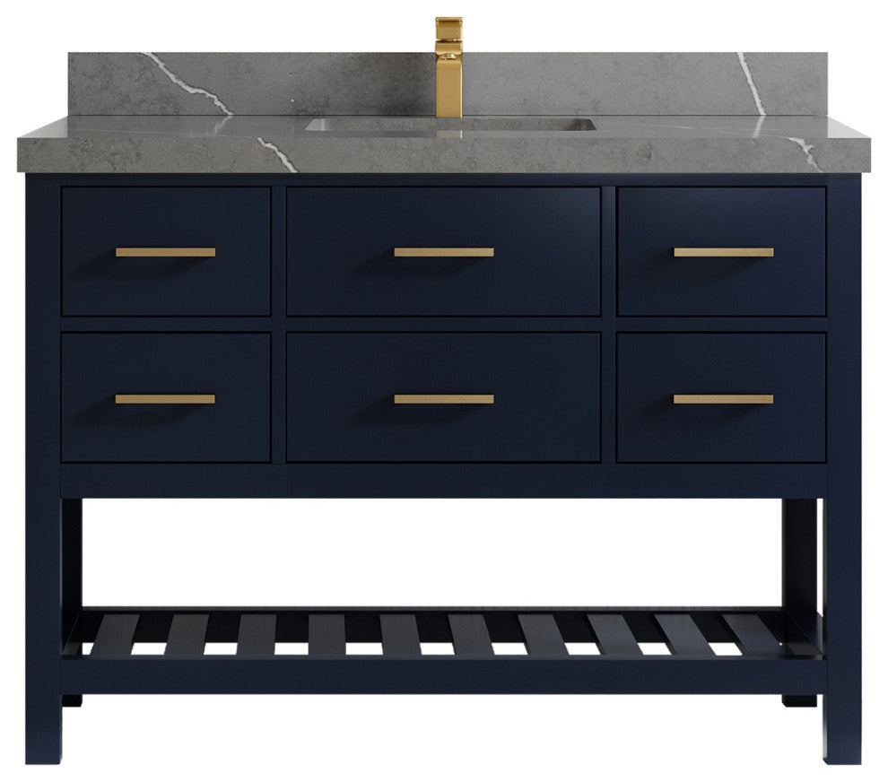 Parker 48 Single Sink Bath Vanity in Navy Blue  2" Piatra Gray