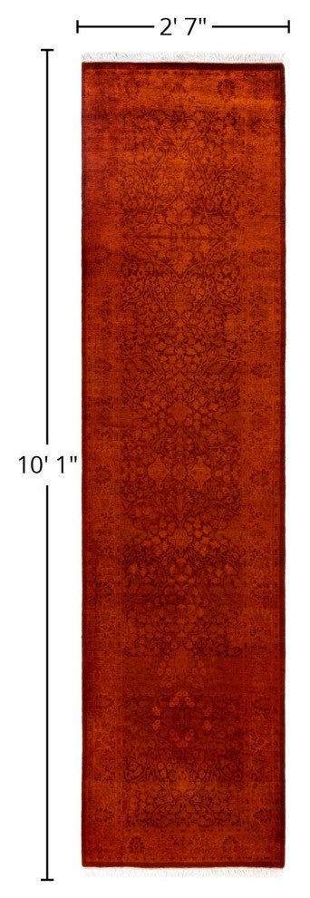 Overdyed One-of-a-Kind Hand-Knotted Area Rug Orange, 2' 7" x 10' 1"