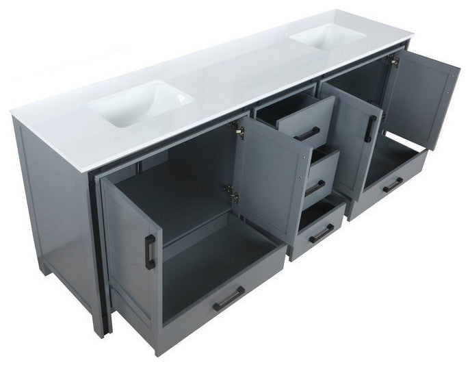 Ziva Transitional Dark Grey 84" Double Vanity, Cultured Marble Top