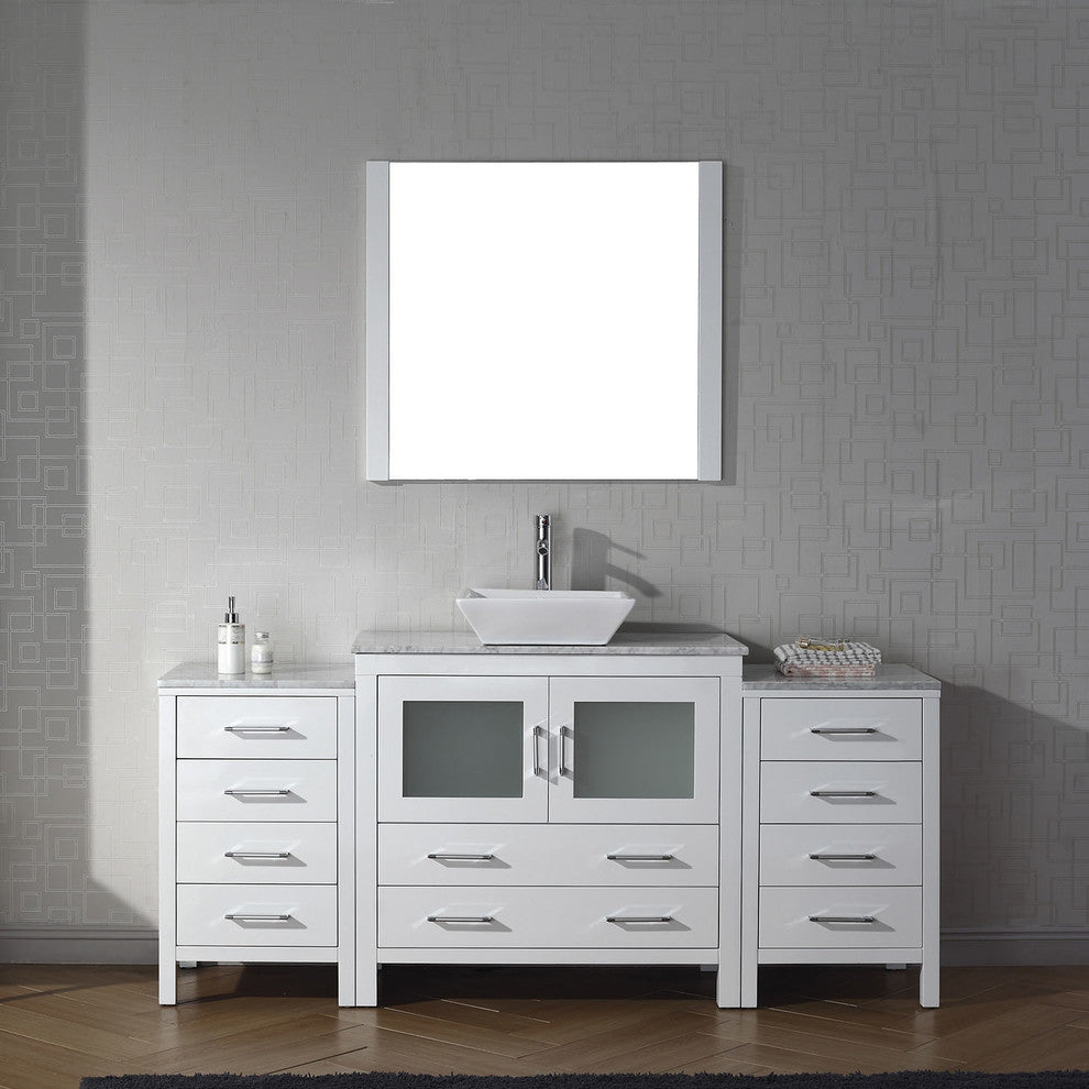 Virtu Dior 66" Single Bathroom Vanity, White With Faucet and Mirror
