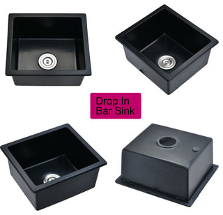 18"Lx16" W Quartz Bar Sink with Basket Strainer Matte Black
