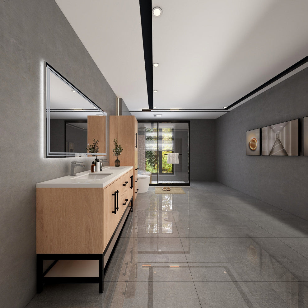 Victoria 60'' Solid Wood Open Shelf Bath Vanity Double Sink, Red Oak