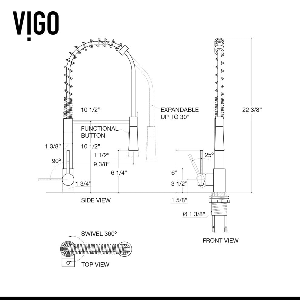 VIGO Laurelton 22" H Single Handle Pull-Down Sprayer Kitchen Faucet, Stainless Steel, With Soap Dispenser
