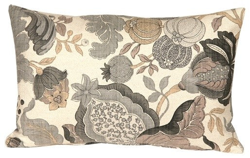 Pillow Decor - Harvest Floral Throw Pillow, Gray, 16" X 24"