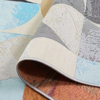 Safavieh Barbados Collection Indoor-Outdoor, BAR539 Rug, Ivory Black/Blue Rust, 6'6" Square