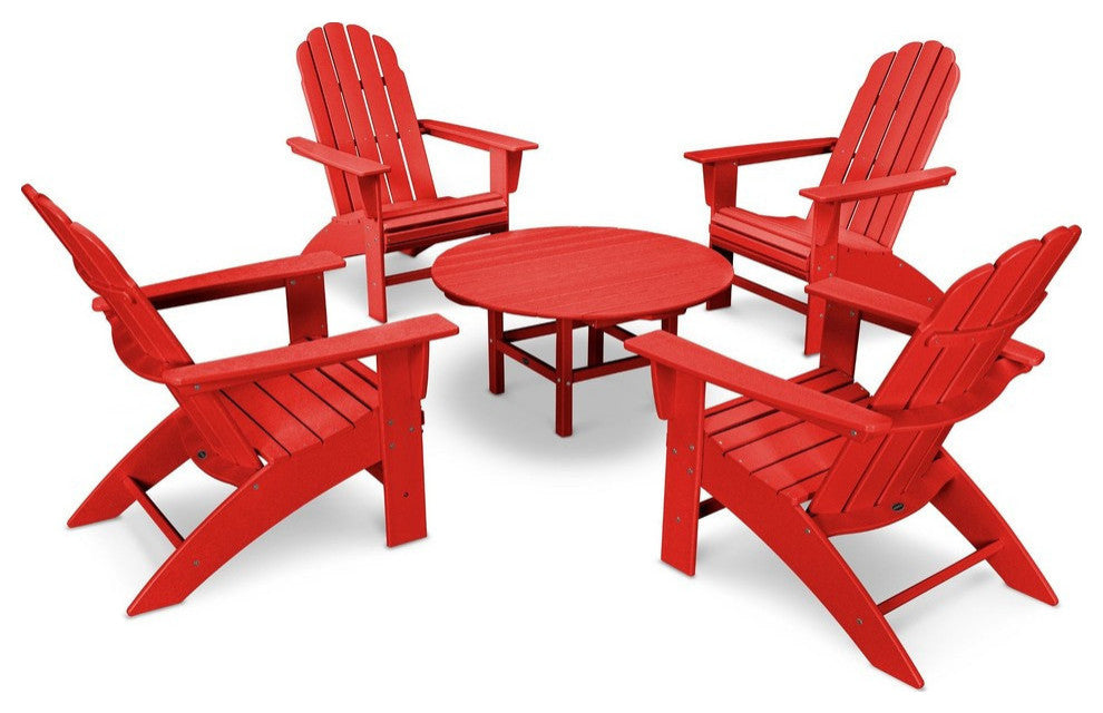 Polywood Vineyard 5-Piece Oversized Adirondack Set, Sunset Red