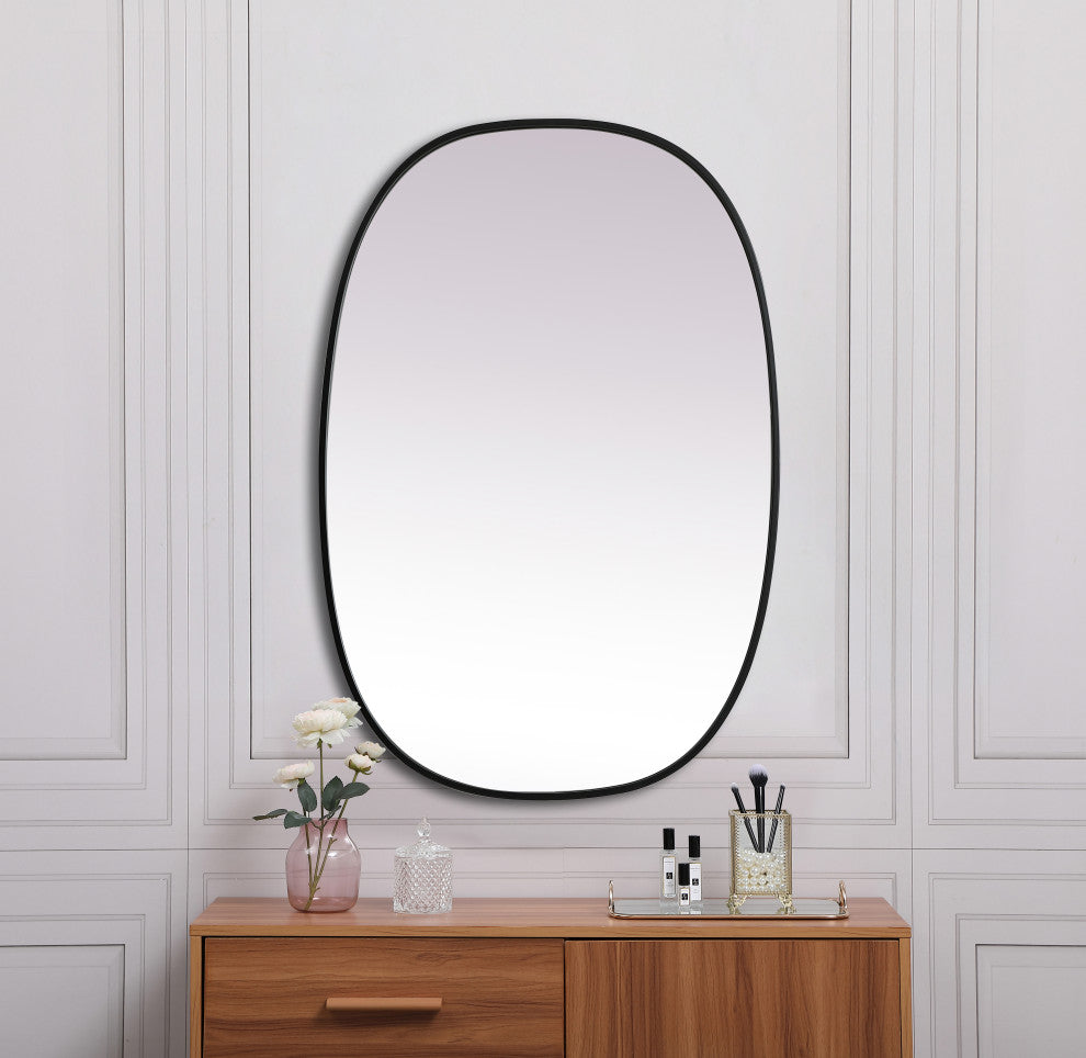 Metal Frame Oval Mirror 27X40 Inch, Black