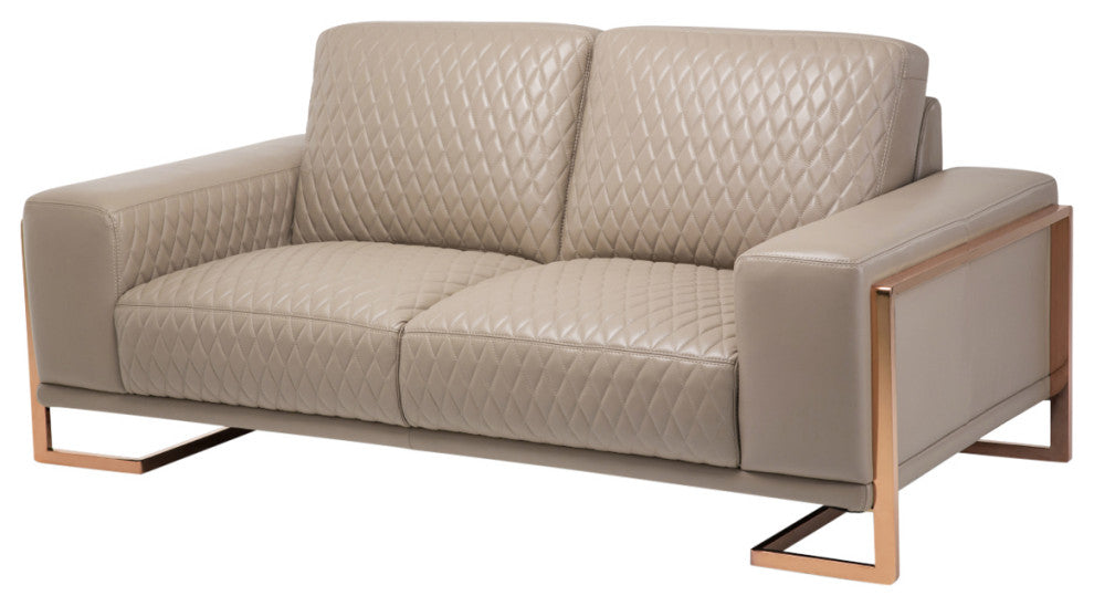 Mia Bella Gianna Leather Loveseat - Light Coffee/Rose Gold
