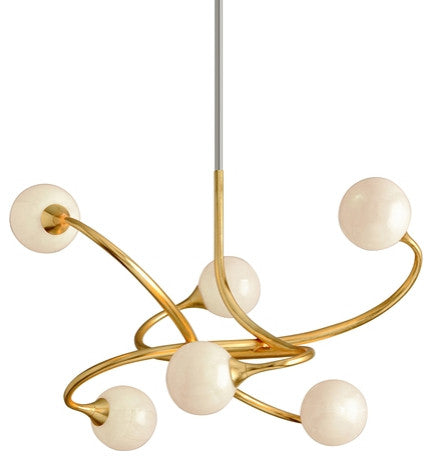Signature 6-Light Chandelier, Gold Leaf, Antique White With Gold