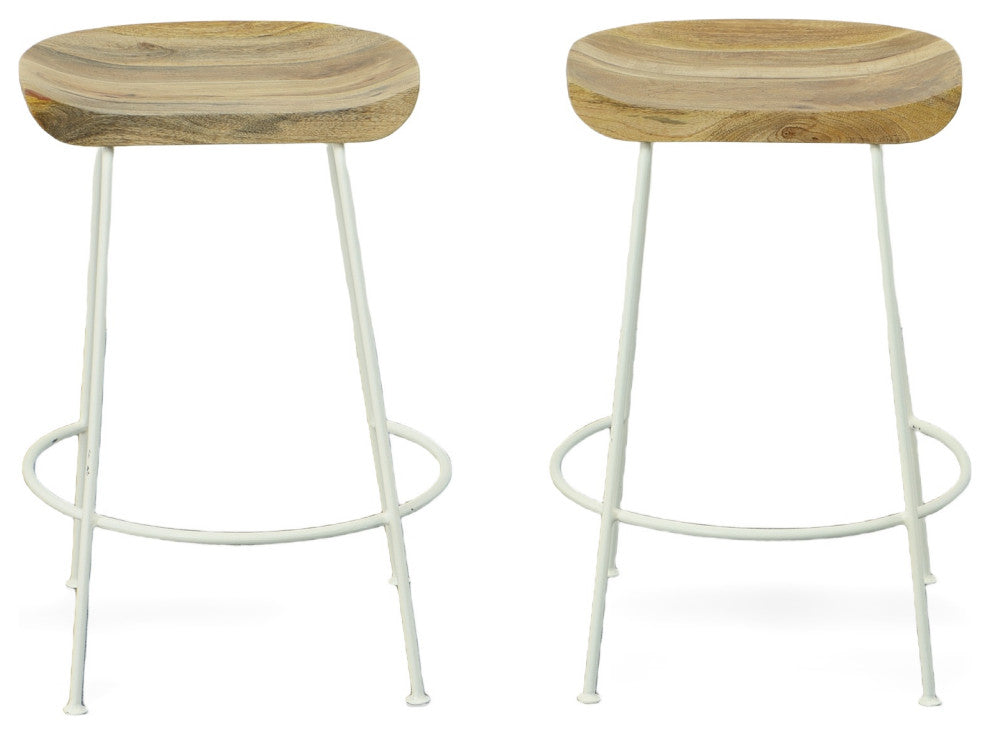 Diya Countoured Counter Stool Set of two, Natural and White