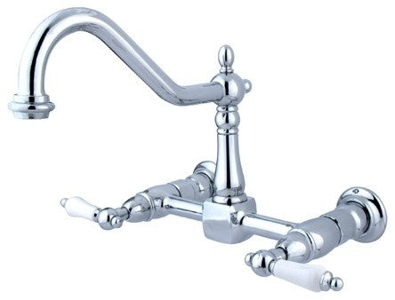 Kingston Brass Two-Handle Wall Mount Bridge Kitchen Faucet, Polished Chrome