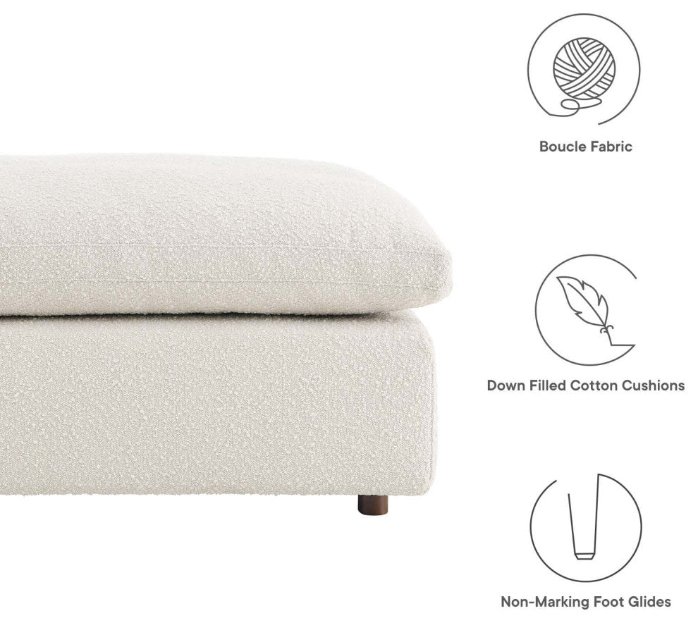 Commix Down Filled Overstuffed Boucle Fabric Ottoman, Ivory