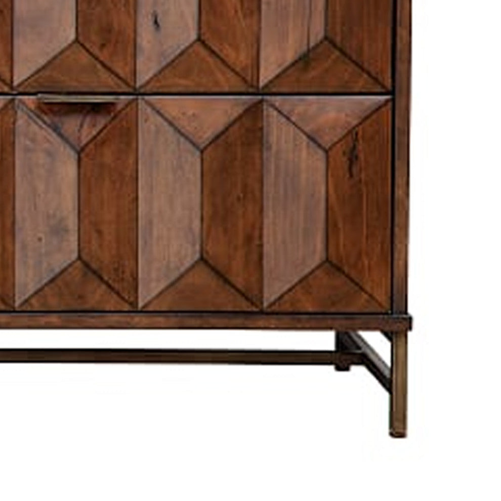 Benzara BM206681 6 Drawer Dresser With Honeycomb Design and Metal Legs, Brown